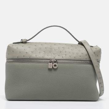 Pre Owned Loro Piana Light Green Ostrich Leather Extra Pocket L27 Pouch Bag