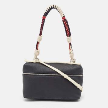 Pre Owned Loro Piana Blue Marine/White Leather Braided Extra Pocket L27 Pouch Bag