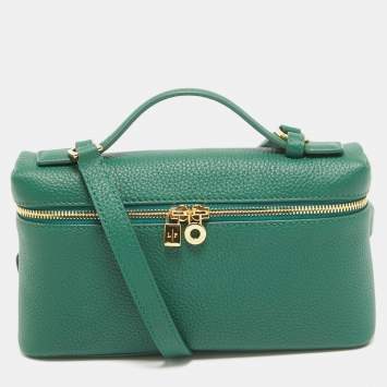 Pre Owned Loro Piana Green Leather Zip L19 Pouch