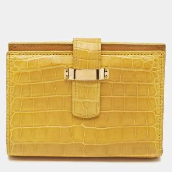 Pre Owned Loro Piana Yellow Crocodile Compact Wallet