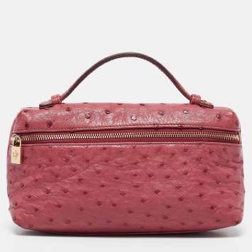 Pre Owned Loro Piana Fuchsia Pink Ostrich Leather Extra Pocket L19 Pouch