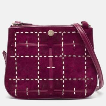 Pre Owned Loro Piana Purple Wilstitch Leather and Suede Milky Way Odessa Crossbody Bag