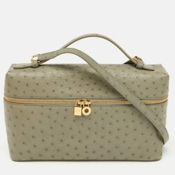 Pre Owned Loro Piana Light Grey Ostrich Extra Pocket L27 Bag