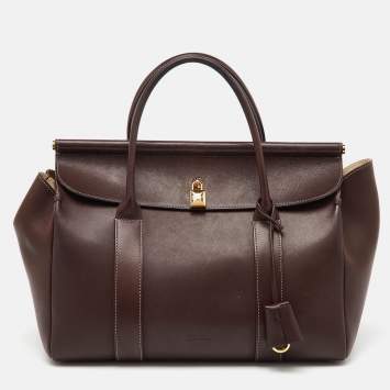 Pre Owned Loro Piana Dark Brown Leather Loom L32 Top Handle Bag