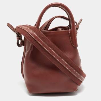 Pre Owned Loro Piana Brick Brown Leather Micro Bale Bucket Bag