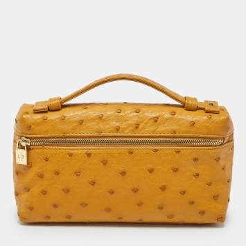 Pre Owned Loro Piana Mustard Ostrich L19 Extra Pocket Pouch