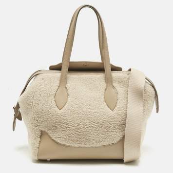 Pre Owned Loro Piana Beige Leather and Shearling Fur Micro Sesia Happy Day Bag