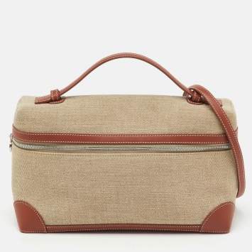 Pre Owned Loro Piana Beige/Brown Canvas and Leather Extra Pocket L27 Bag