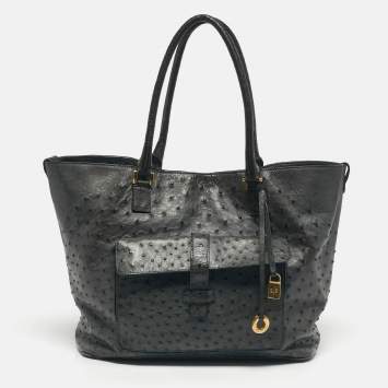 Pre Owned Loro Piana Grey Ostrich Globe Tote