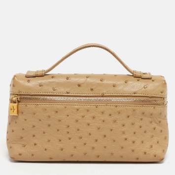 Pre Owned Loro Piana Beige Ostrich L19 Extra Pocket Pouch