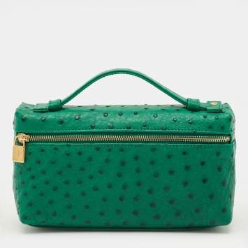 Pre Owned Loro Piana L19 Green Ostrich Zip Pouch