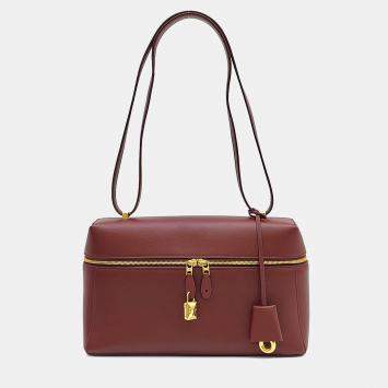 مملوكة مسبقًا حقيبة إضافية جلد بني أحمر لورو بيانا L27