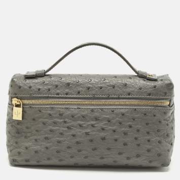 مملوكة مسبقًا حقيبة صغيرة لورو بيانا L19 جلد نعام رمادي بجيب إضافي