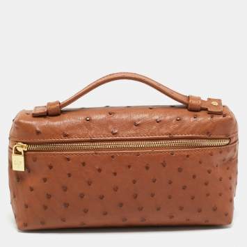 Pre Owned Loro Piana L19  Extra Pocket Brown Ostrich Pouch 
