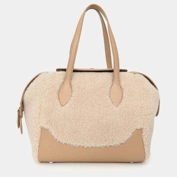 Pre Owned Loro Piana Cream/Beige Cashfur Sesia Happy Day Micro Tote with Strap