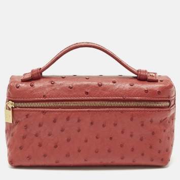 Pre Owned Loro Piana L19 Extra Pocket Red Ostrich Pouch