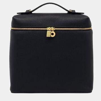 Pre Owned Loro Piana Black Leather Extra Pocket Backpack