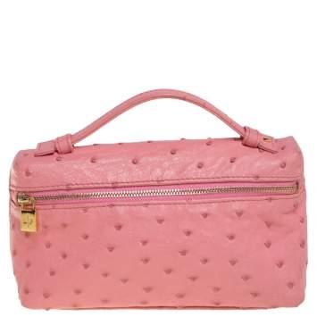 Pre Owned Loro Piana Pink Ostrich Zip Pouch