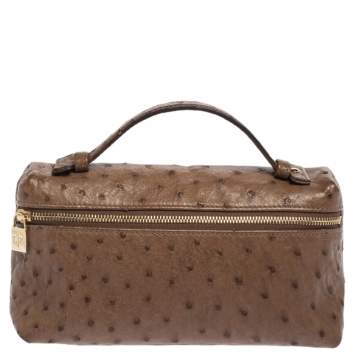 Pre Owned Loro Piana Brown Ostrich Zip Pouch