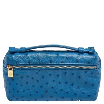 Pre Owned Loro Piana Blue Ostrich L19 Pouch 