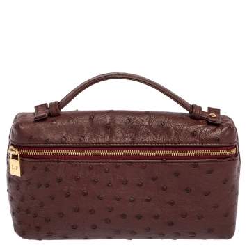 Pre Owned Loro Piana Burgundy Ostrich Zip L19 Pouch