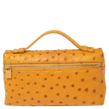 Pre Owned Loro Piana Mustard Ostrich L19 Pouch