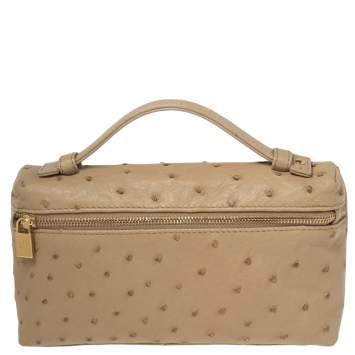 Pre Owned Loro Piana Beige Ostrich Leather Zip L19 Pouch