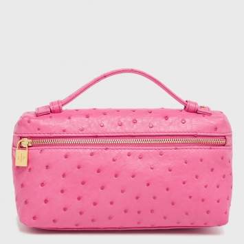 Pre Owned Loro Piana Pink Ostrich Zip L19 Pouch