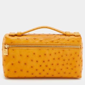 Pre Owned Loro Piana Mustard Ostrich Zip L19 Pouch