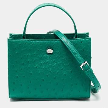 Pre Owned Loro Piana Green Ostrich Cluisee Top Handle Bag