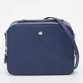 Pre Owned Loro Piana Blue Leather Mini Clui Crossbody Bag