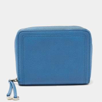 Pre Owned Loro Piana Blue Leather Zip Around Wallet