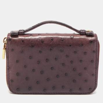 Pre Owned Loro Piana Purple Ostrich Zip Coin Purse