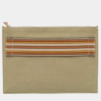 Pre Owned Loro Piana Green Canvas The Suitcase Stripe Pouch