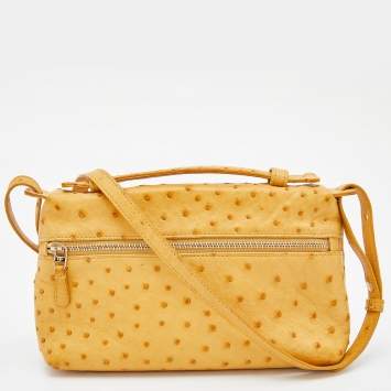 Pre Owned Loro Piana Mustard Ostrich Zip Crossbody Bag