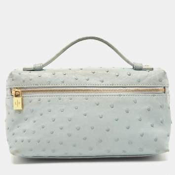 Pre Owned Loro Piana Sky Blue Ostrich L19 Pouch