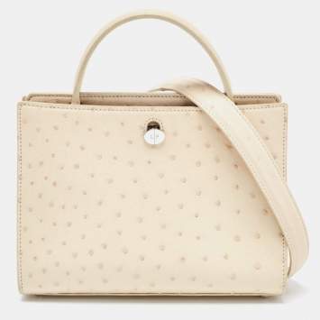 Pre Owned Loro Piana Light Beige Ostrich Odessa Top Handle Bag