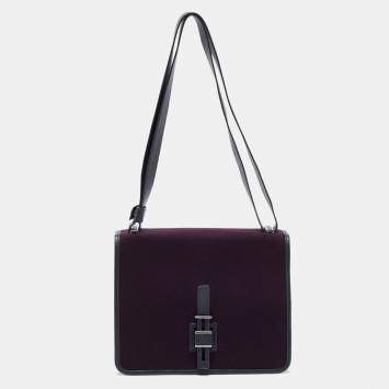 Pre Owned Loro Piana Purple/Navy Blue Felt and Leather Petite Lock-In Shoulder Bag