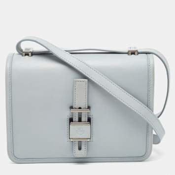 Pre Owned Loro Piana Pale Blue Leather Lock-In Shoulder Bag