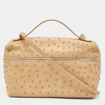 Pre Owned Loro Piana Beige Ostrich Extra Pocket L27 Pouch
