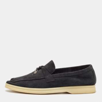 Pre Owned Loro Piana Black Suede Summer Charms Walk Loafers Size 38