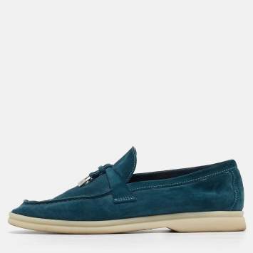 Pre Owned Loro Piana Blue Suede Summer Charms Loafers  Size 36