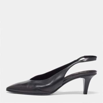 Pre Owned Loro Piana Black Leather Rebecca Pointed Toe Slingback Pumps Size 39