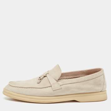 Pre Owned Loro Piana Grey Suede Summer Charms Walk Loafers Size 38.5