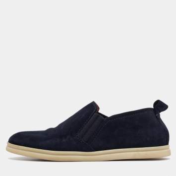 Pre Owned Loro Piana Navy Blue Suede Cocoon Walk Loafers Size 35