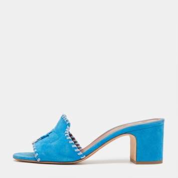 Pre Owned Loro Piana Blue Suede Slide Sandals Size 39