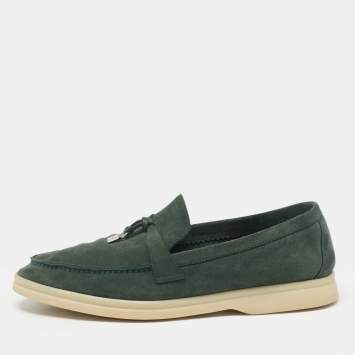 Pre Owned Loro Piana Green Suede Summer Charms Walk Loafers Size 38.5