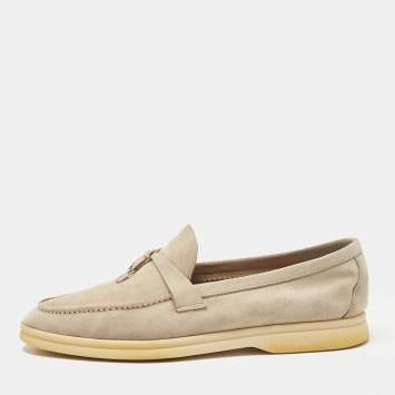 Pre Owned Loro Piana Beige Suede Summer Charms Walk Loafers Size 41.5