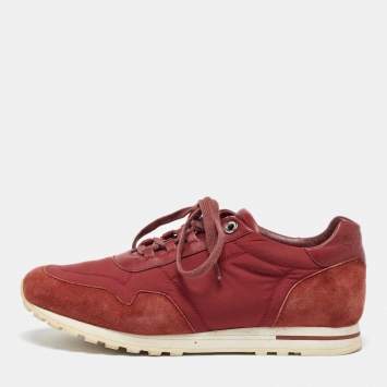 Pre Owned Loro Piana Brown/Burgundy Neoprene and Suede My Wind Low Top Sneakers Size 39