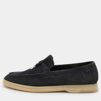 Pre Owned Loro Piana Navy Blue Suede Summer Charms Walk Loafers Size 39